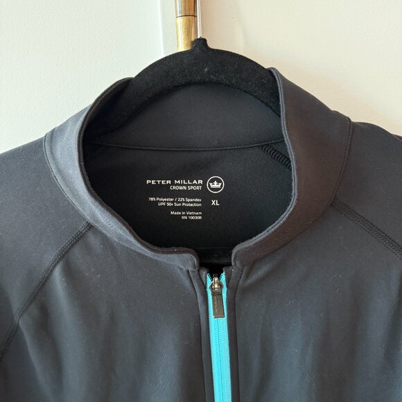 Peter Millar Crown Sport Full Zip Black Jacket with UPF 50+ Sun Protection XL - Picture 3 of 5